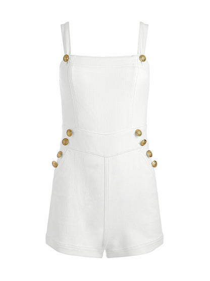 Vita Denim Romper In Off White - Alice + Olivia Women