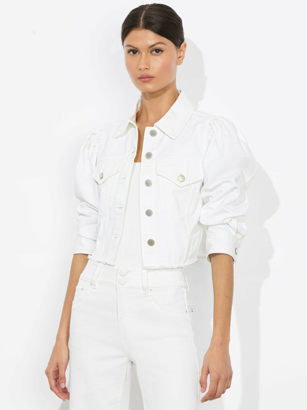 Lana Denim Jacket In White - Alice + Olivia Women