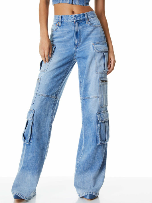 Cay Cargo Jean In Brea Blue - Alice + Olivia Women