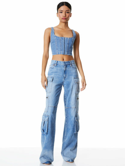 Cay Cargo Jean In Brea Blue - Alice + Olivia Women