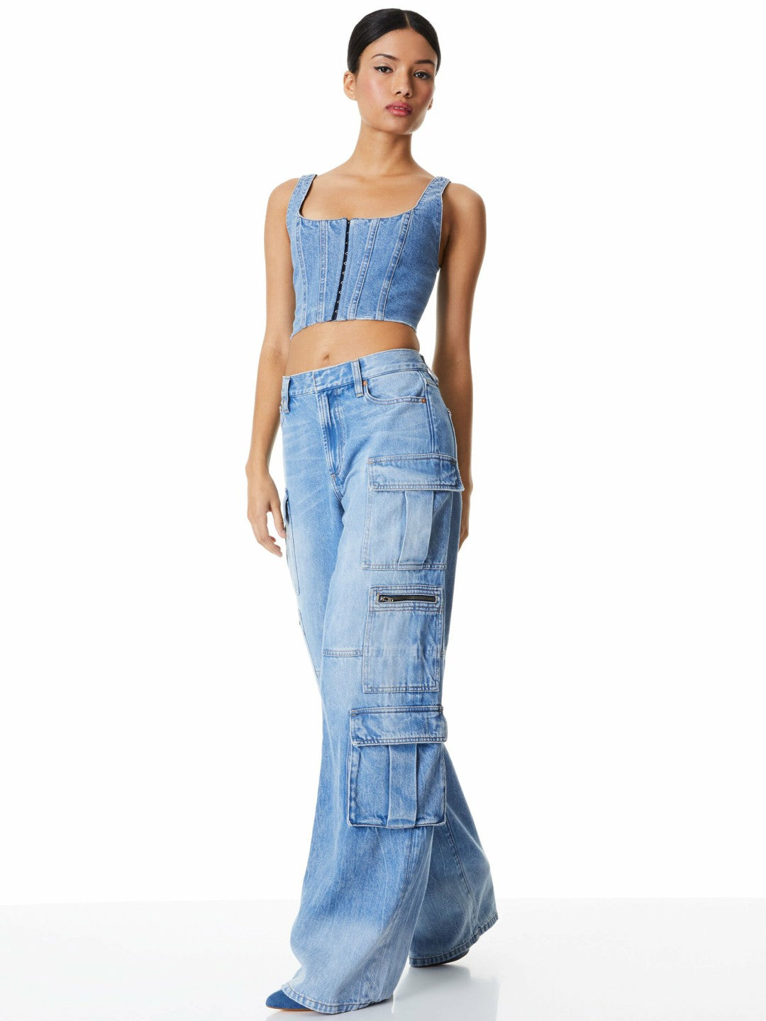 Cay Cargo Jean In Brea Blue - Alice + Olivia Women
