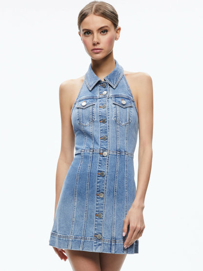 Kendall Denim Mini Dress In Ivy Blue - Alice + Olivia Women