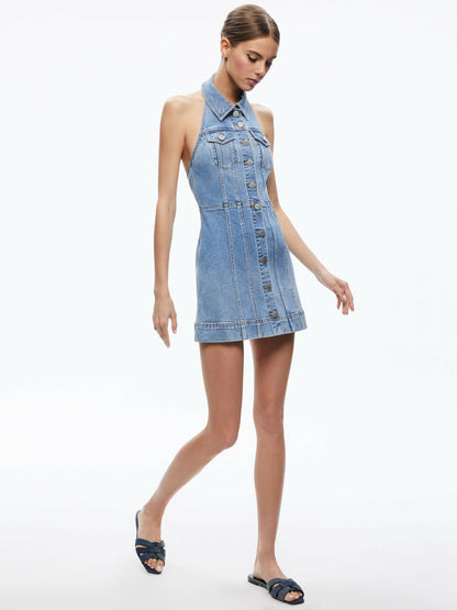 Kendall Denim Mini Dress In Ivy Blue - Alice + Olivia Women