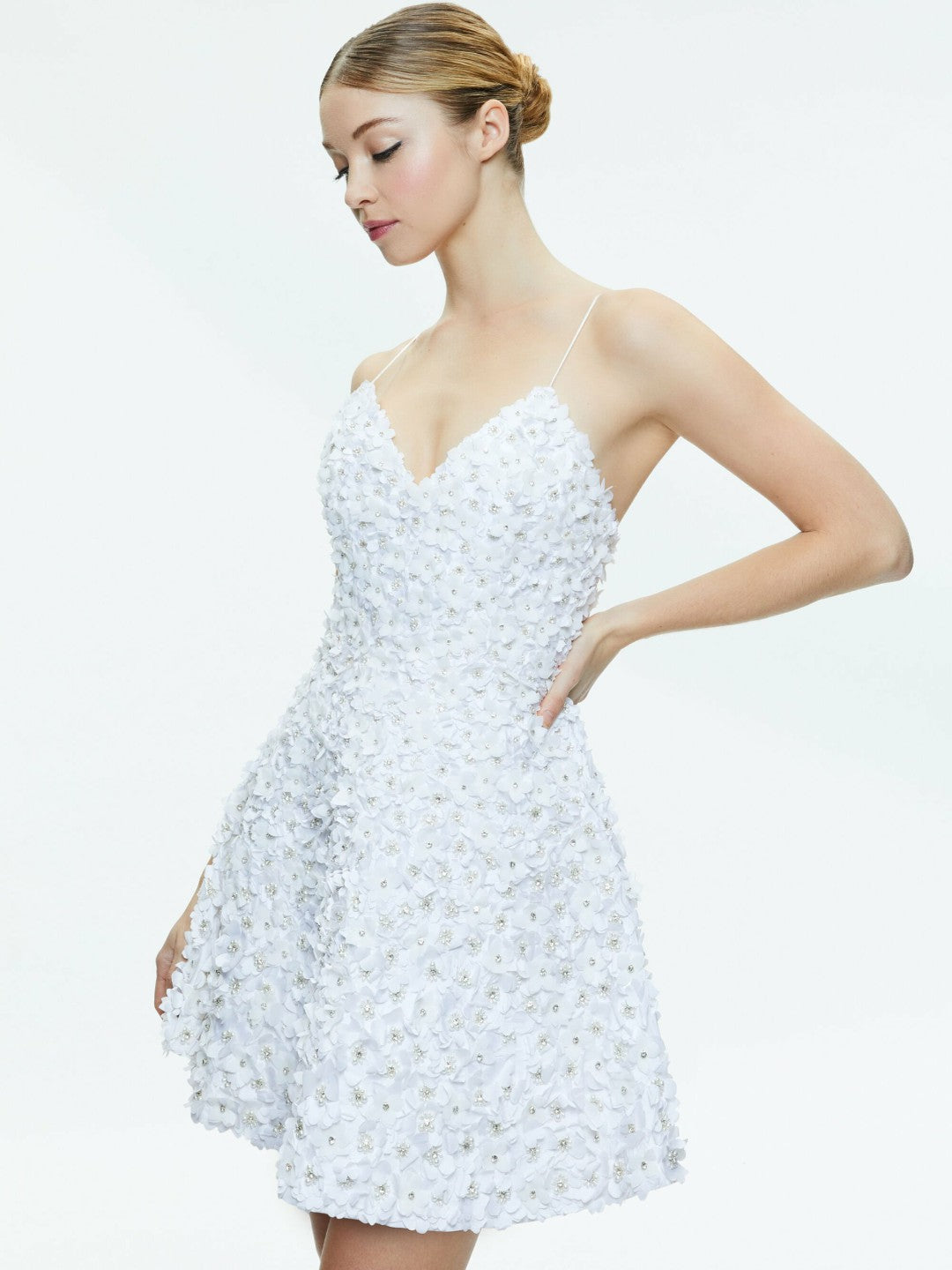 Domenica Embellished Mini Gown In Off White - Alice + Olivia Women