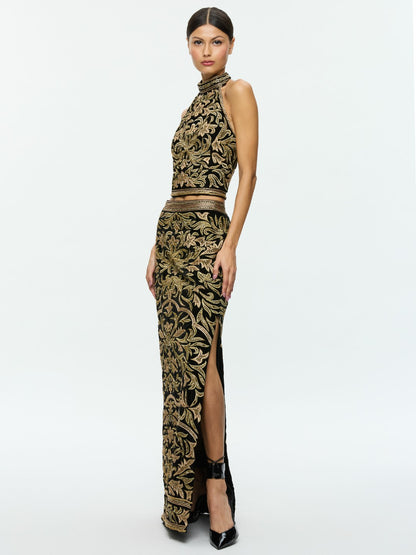 Georgie Maxi Skirt In Black/gold - Alice + Olivia Women