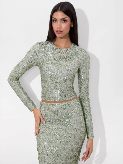 Delaina Embellished Top In Sea Spray - Alice + Olivia Women