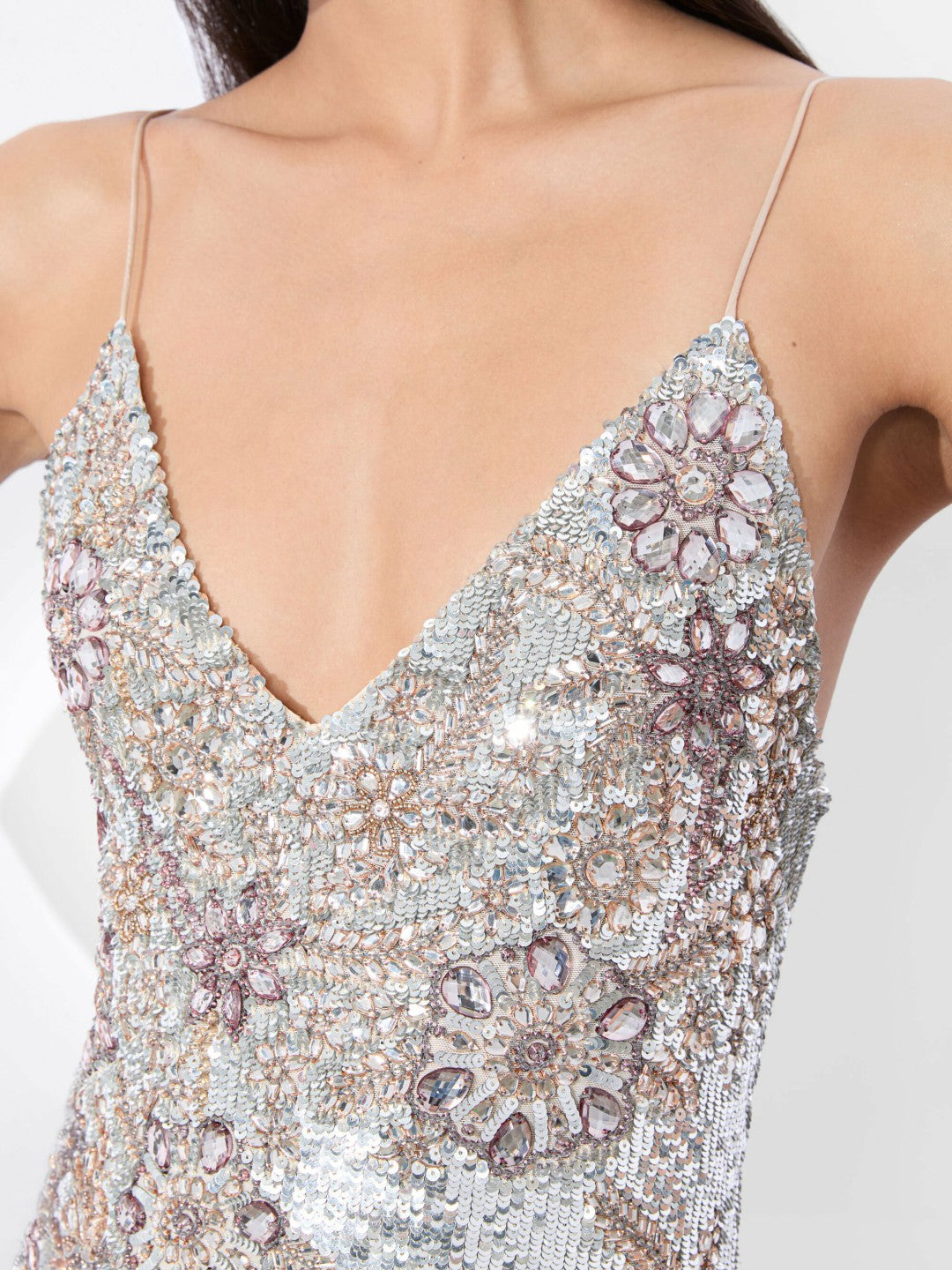 Francie Embellished Gown In Champagne/silver - Alice + Olivia Women