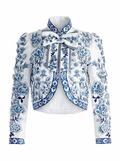 Ilaria Cropped Jacket In Blue/off White - Alice + Olivia Women