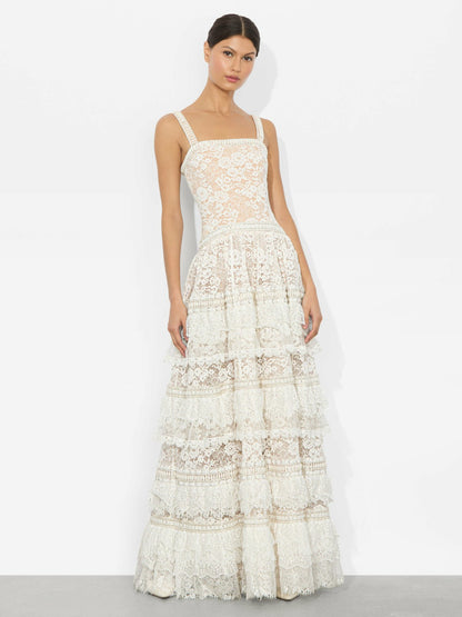 Zena Lace Maxi Dress In Off White - Alice + Olivia Women