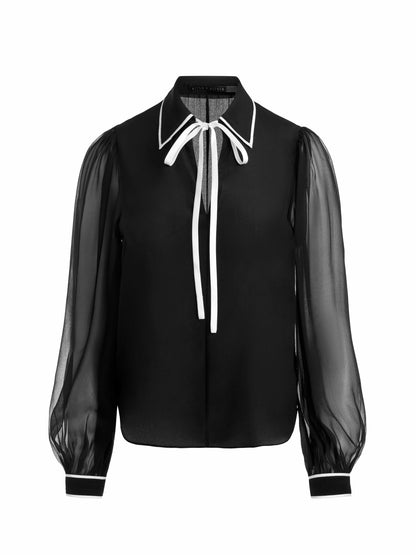 Roanne Silk Blouse In Black/off White - Alice + Olivia Women