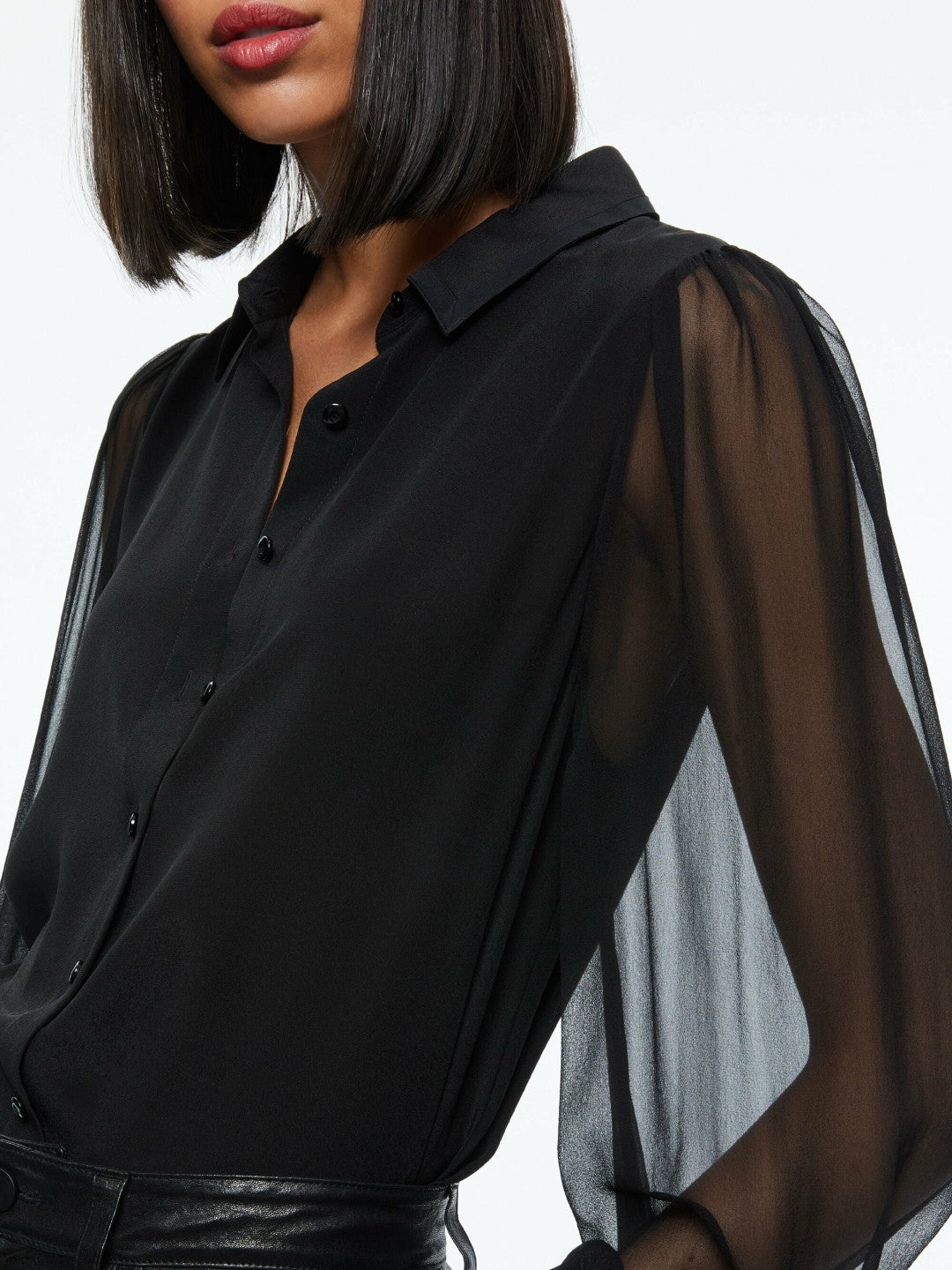 Roanne Button Down In Black - Alice + Olivia Women