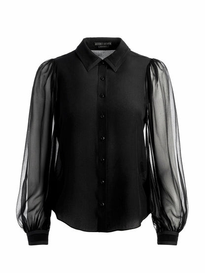Roanne Button Down In Black - Alice + Olivia Women