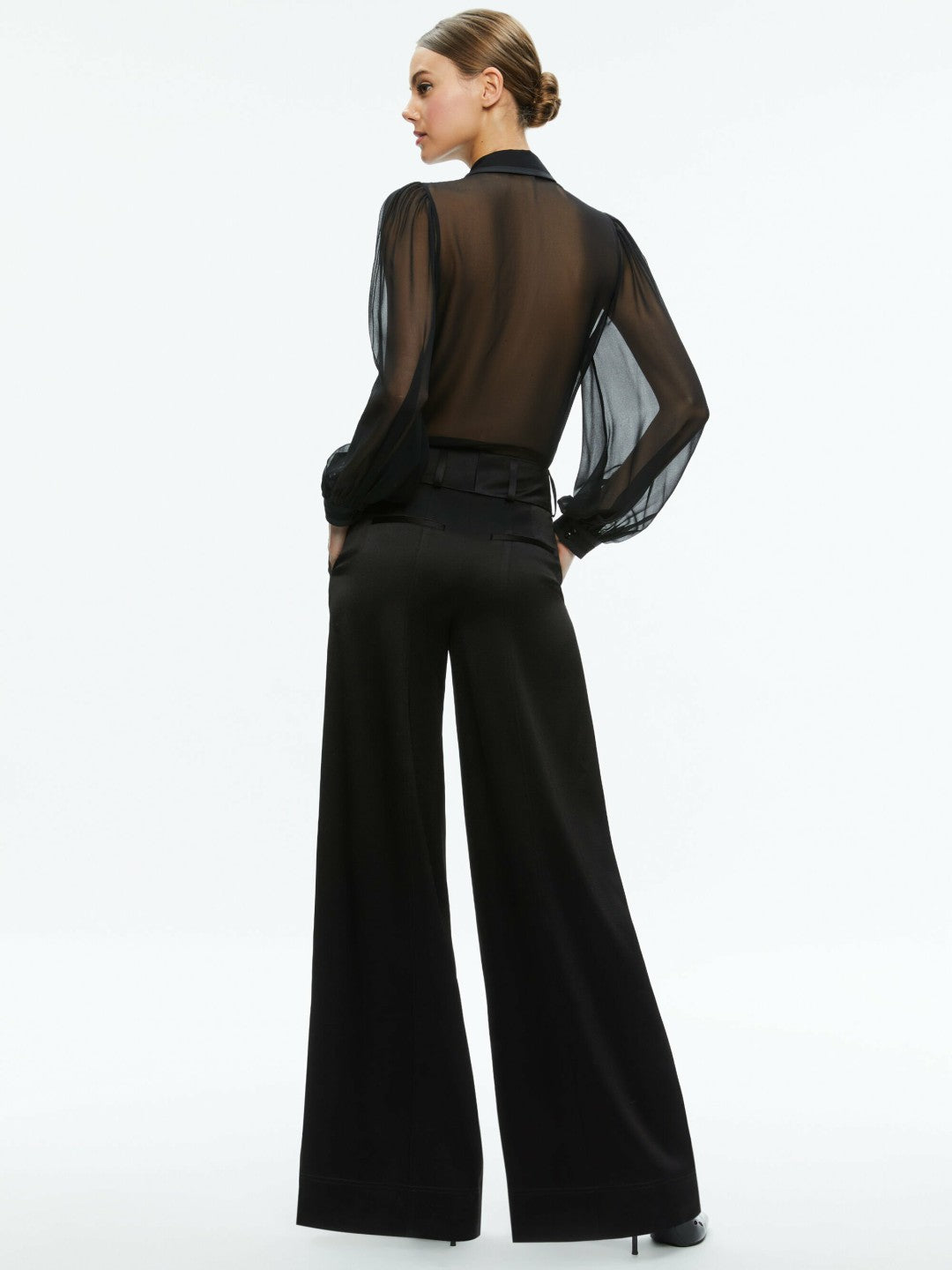 Roanne Sheer Blouse In Black - Alice + Olivia Women