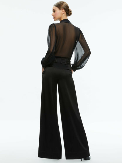Roanne Sheer Blouse In Black - Alice + Olivia Women