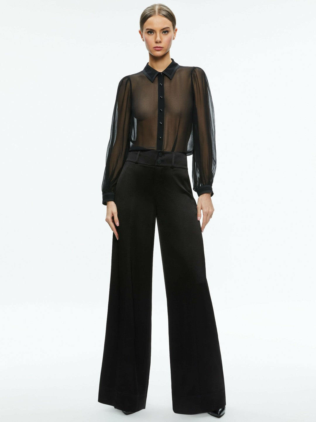 Roanne Sheer Blouse In Black - Alice + Olivia Women