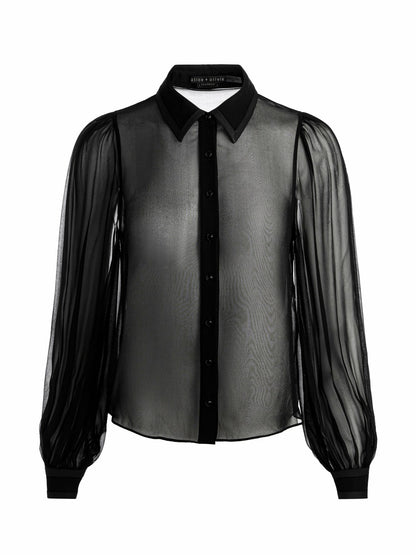 Roanne Sheer Blouse In Black - Alice + Olivia Women