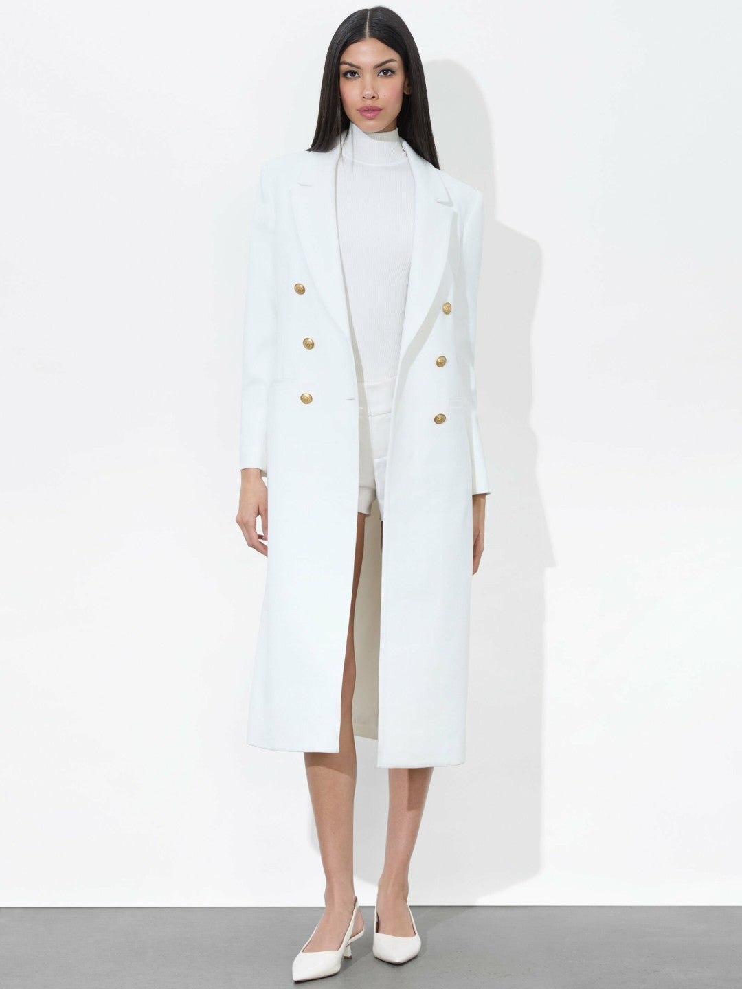 Shepherd Long Blazer In Off White - Alice + Olivia Women