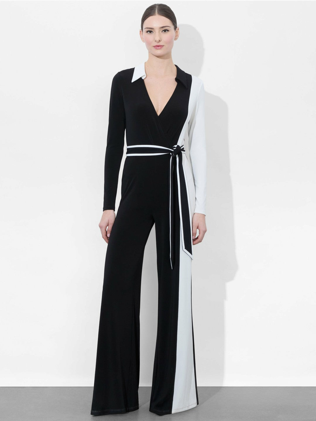 Melinda Colorblock Jumpsuit In Black/off White - Alice + Olivia Women
