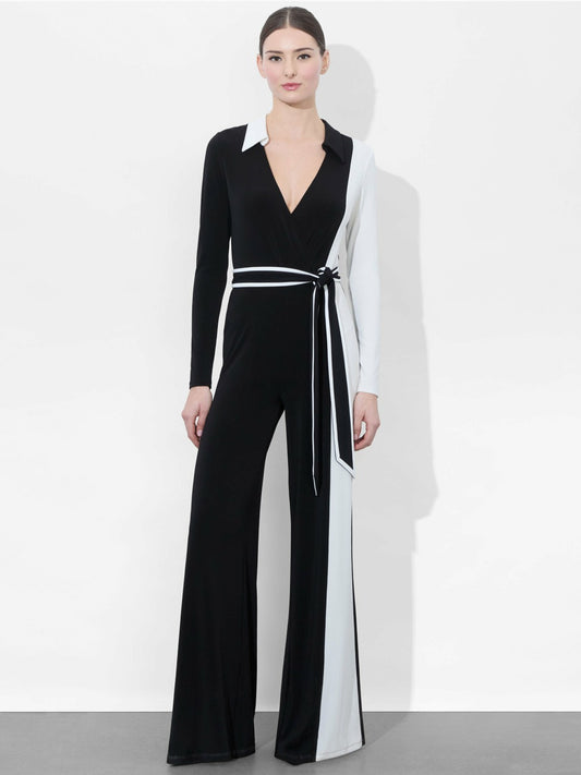 Melinda Colorblock Jumpsuit In Black/off White - Alice + Olivia Women