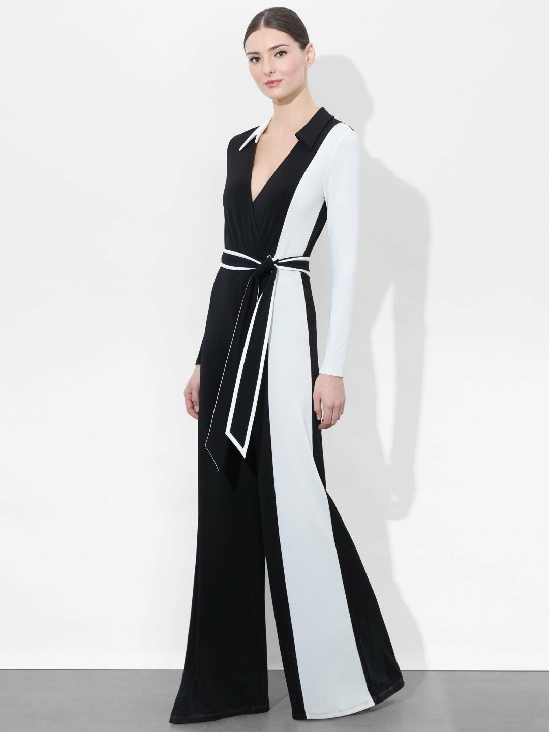 Melinda Colorblock Jumpsuit In Black/off White - Alice + Olivia Women