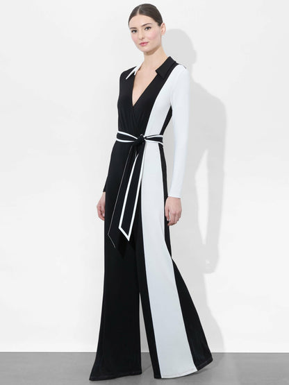 Melinda Colorblock Jumpsuit In Black/off White - Alice + Olivia Women