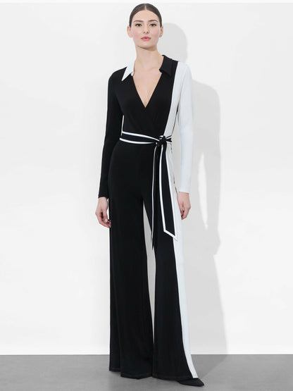 Melinda Colorblock Jumpsuit In Black/off White - Alice + Olivia Women