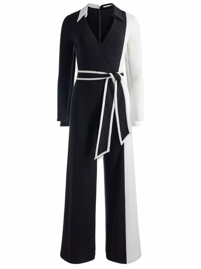 Melinda Colorblock Jumpsuit In Black/off White - Alice + Olivia Women
