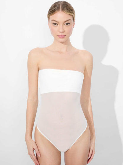 Bandeau Strapless Bodysuit In Off White - Alice + Olivia Women