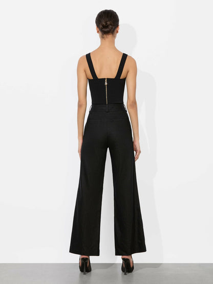 Quinn Linen Kick Flare Pant In Black - Alice + Olivia Women