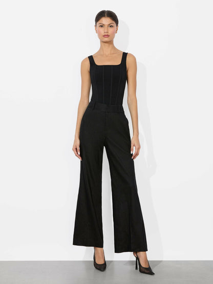 Quinn Linen Kick Flare Pant In Black - Alice + Olivia Women