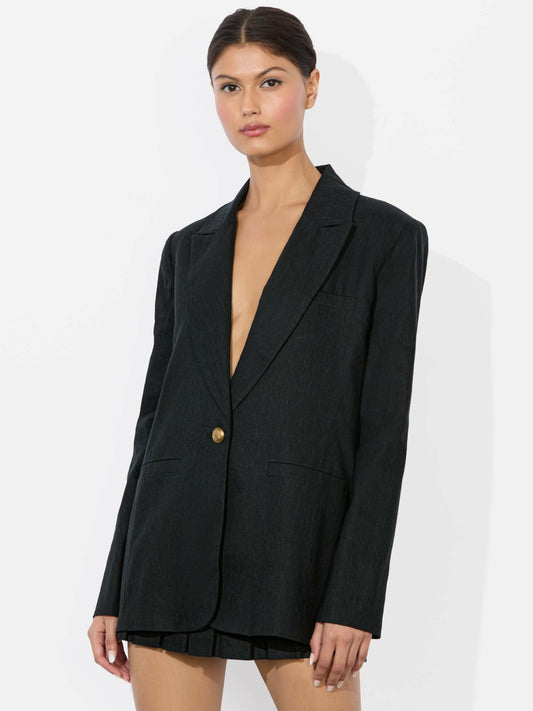 Billie Boxy Linen Blazer In Black - Alice + Olivia Women