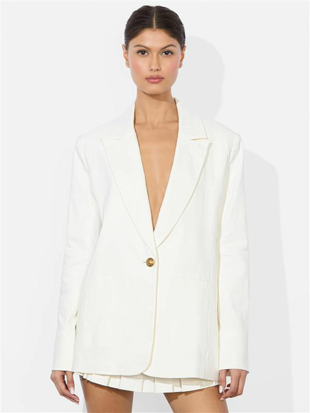 Billie Boxy Linen Blazer In Off White - Alice + Olivia Women