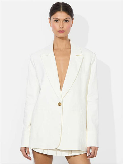 Billie Boxy Linen Blazer In Off White - Alice + Olivia Women