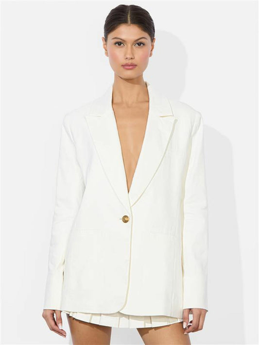 Billie Boxy Linen Blazer In Off White - Alice + Olivia Women