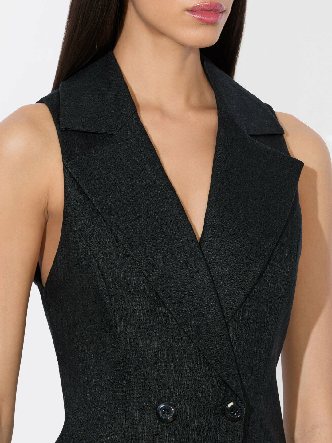 Meritt Linen Tuxedo Dress In Black - Alice + Olivia Women
