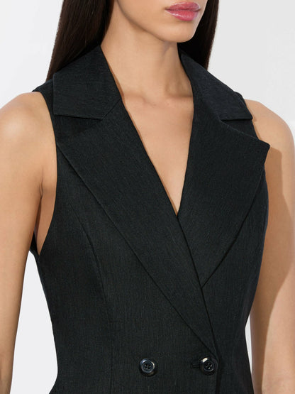 Meritt Linen Tuxedo Dress In Black - Alice + Olivia Women