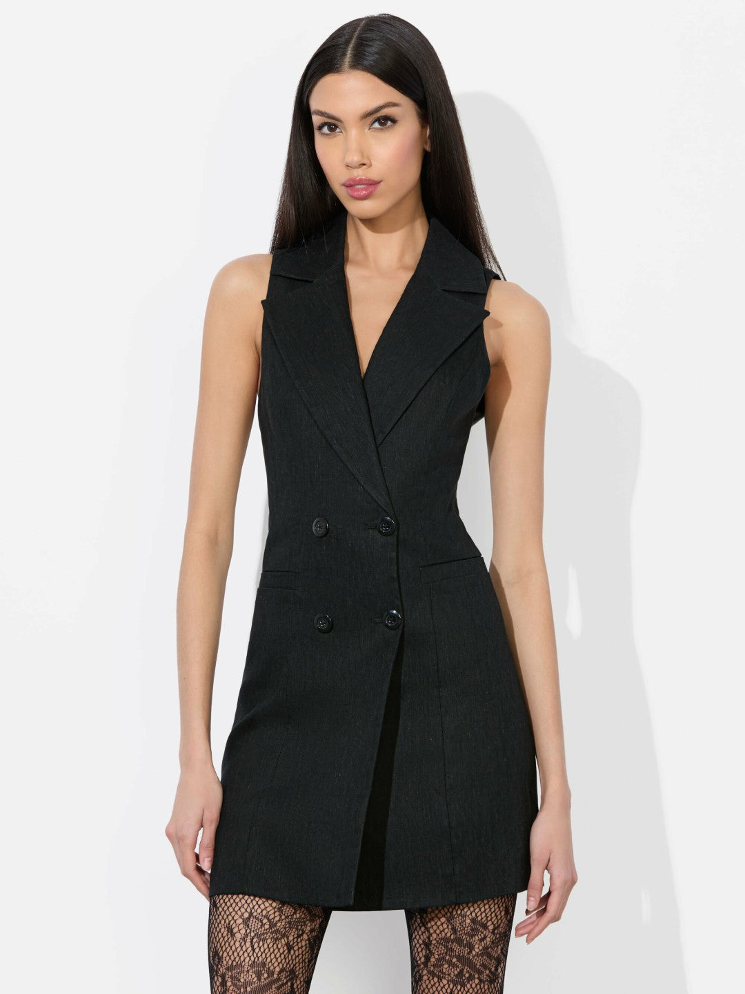 Meritt Linen Tuxedo Dress In Black - Alice + Olivia Women