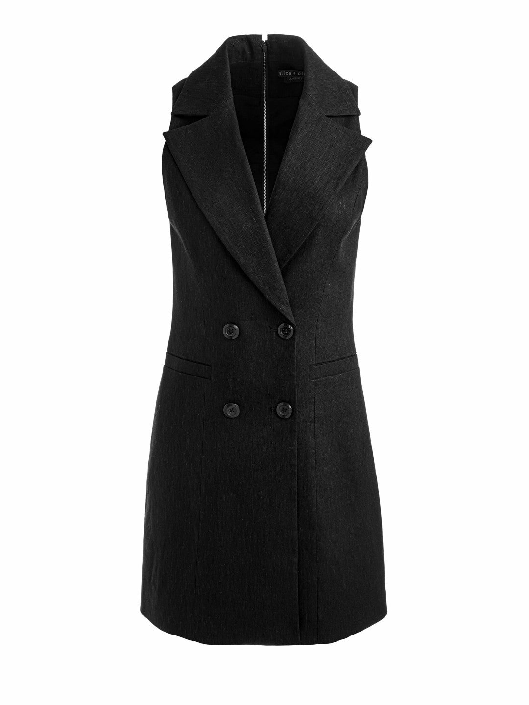 Meritt Linen Tuxedo Dress In Black - Alice + Olivia Women