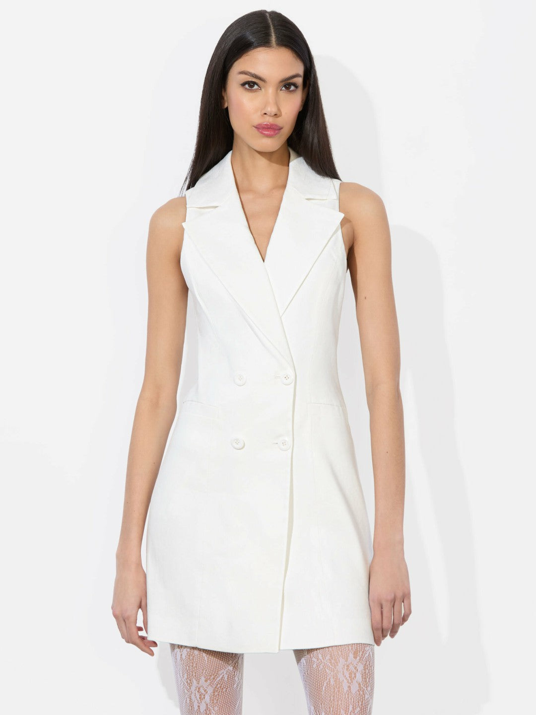 Meritt Linen Tuxedo Dress In Off White - Alice + Olivia Women