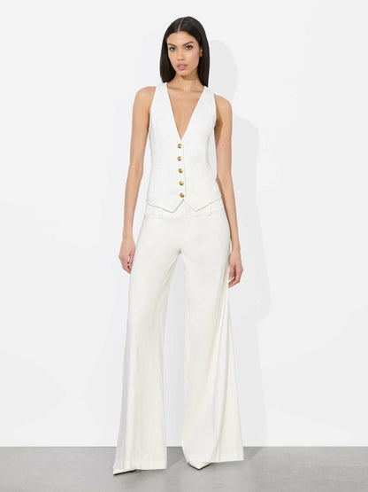 Mazie Linen Vest In Off White - Alice + Olivia Women