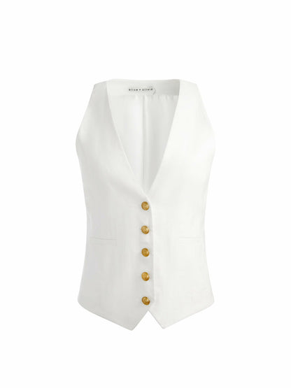 Mazie Linen Vest In Off White - Alice + Olivia Women