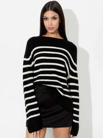 Harold Striped Pullover In Black/ecru - Alice + Olivia Women