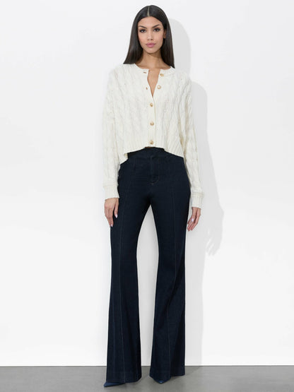 Cecilie Cableknit Cardigan In Ecru - Alice + Olivia Women
