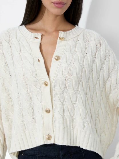 Cecilie Cableknit Cardigan In Ecru - Alice + Olivia Women