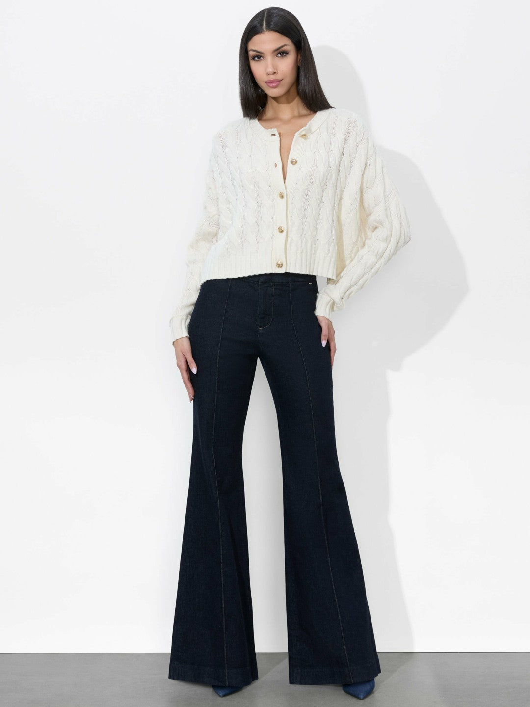 Cecilie Cableknit Cardigan In Ecru - Alice + Olivia Women