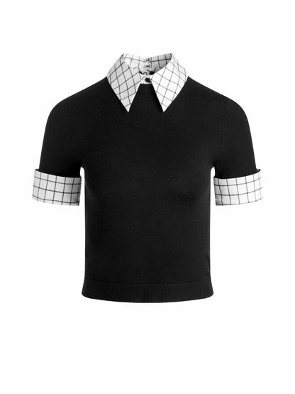 Aster Collared Pullover In Black/soft White - Alice + Olivia Women