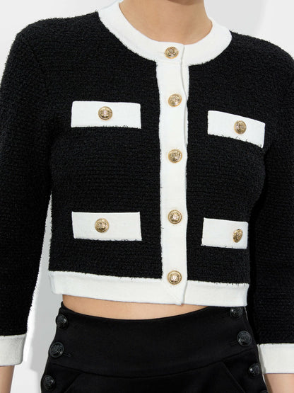 Claira Cardigan In Black/soft White - Alice + Olivia Women
