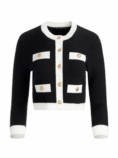 Claira Cardigan In Black/soft White - Alice + Olivia Women