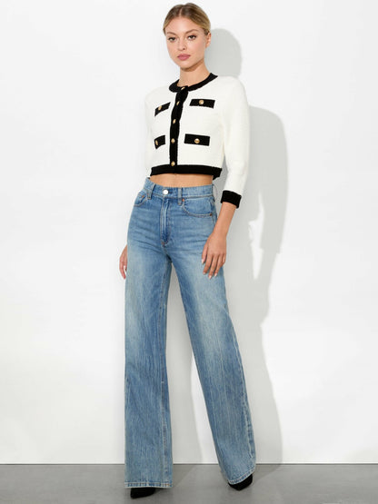 Claira Cardigan In Soft White/black - Alice + Olivia Women