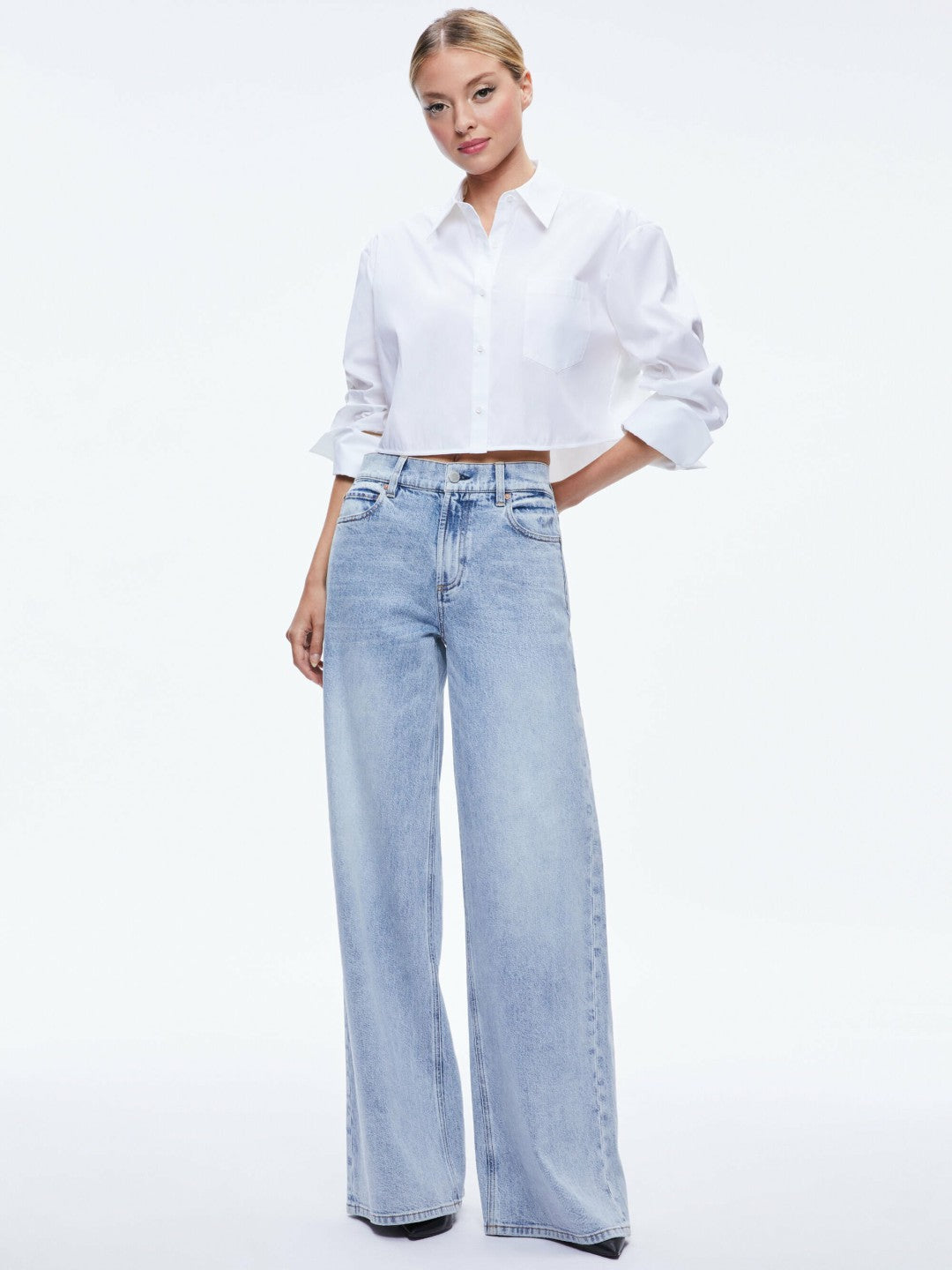 Finely Cropped Button Down In Off White - Alice + Olivia Women